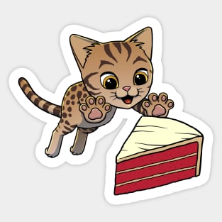 Savannah Cat excited to eat Red Velvet Cake Sticker